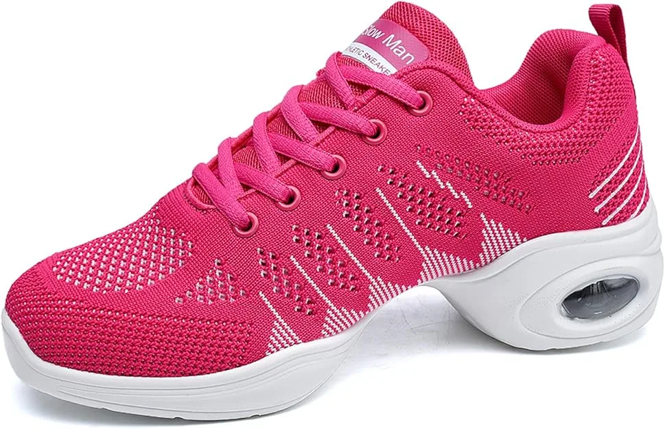 Women's Jazz Shoes Lace-up Sneakers - Breathable Air Cushion Lady Split Sole Athletic Walking Dance Shoes Platform